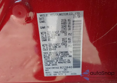 2016 Nissan Rogue S/Sl/Sv from USA, damaged, VIN 5N1AT2MTXGC822840